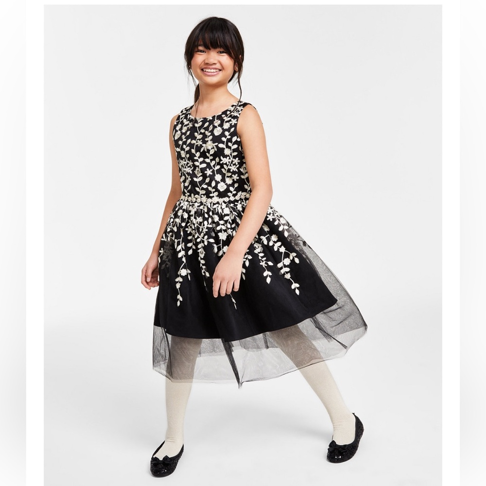 Big Girls Sleeveless Embroidered Lace Dress Perfect for formal occasions